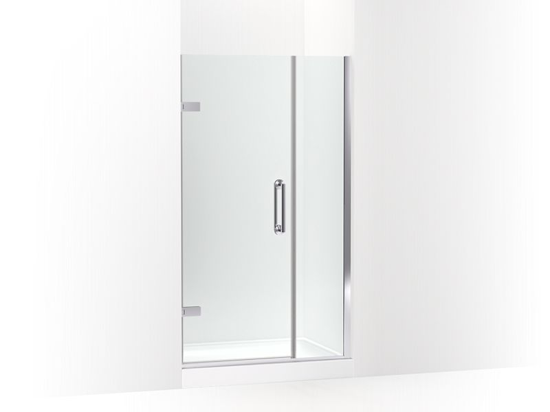 KOHLER 27601-10L-SHP Components 39-5/8"?Çô40-3/8"W X 71-1/2"H Frameless Pivot Shower Door With 3/8" Crystal Clear Glass And Back-To-Back Vertical Door Pulls in Bright Polished Silver