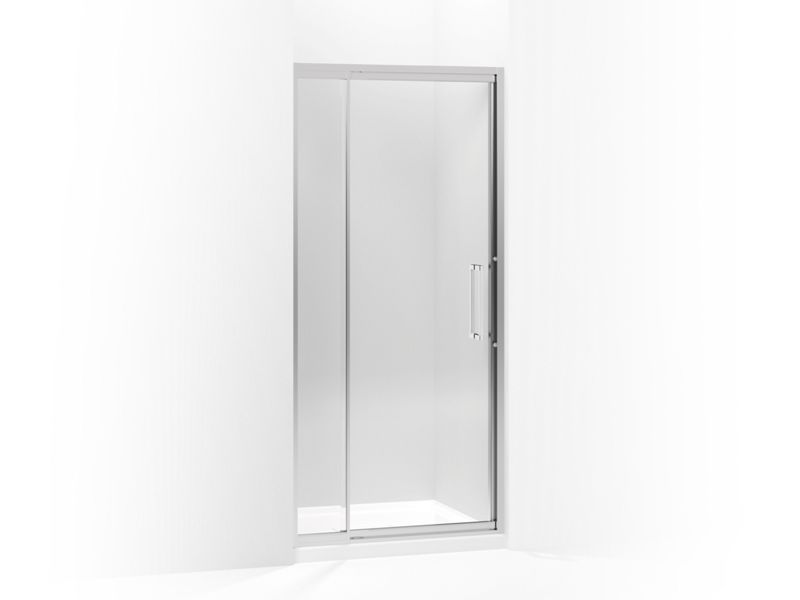 KOHLER 705816-L-SH Lattis Pivot Shower Door, 76" H X 33 - 36" W, With 3/8" Thick Crystal Clear Glass in Bright Silver