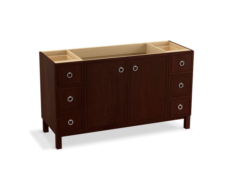KOHLER K-99510-LGSD-1WG Jacquard 60" bathroom vanity cabinet with furniture legs, 2 doors and 6 drawers, split top drawers