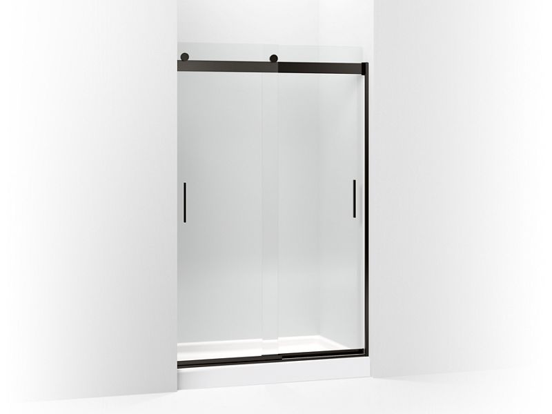 KOHLER K-706010-L Levity Sliding shower door, 74" H x 44-5/8 - 47-5/8" W, with 3/8" thick Crystal Clear glass and blade handles