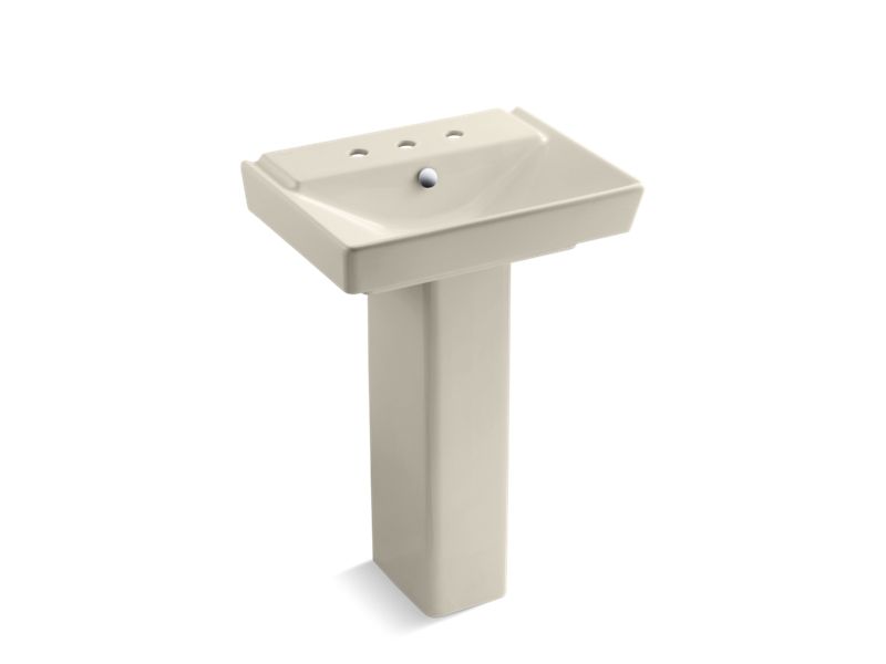 KOHLER 5152-8-47 R?¬ve 23" Pedestal Bathroom Sink With 8" Widespread Faucet Holes in Almond