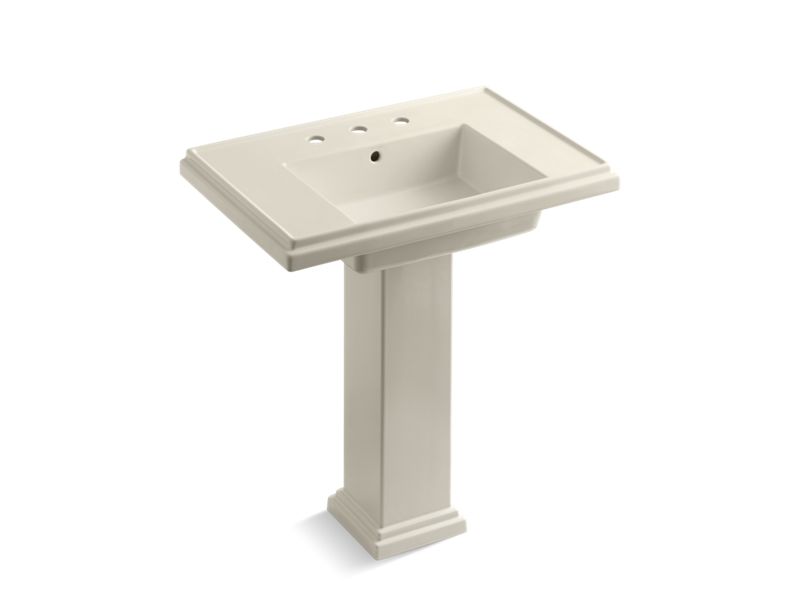KOHLER 2845-8-47 Tresham 30" Pedestal Bathroom Sink With 8" Widespread Faucet Holes in Almond