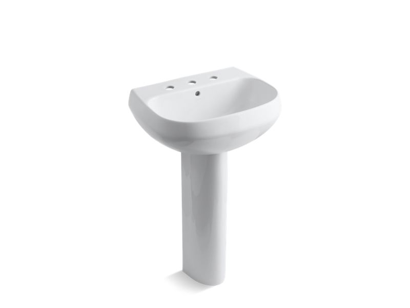 KOHLER 2293-8-0 Wellworth Pedestal Bathroom Sink With 8" Widespread Faucet Holes in White