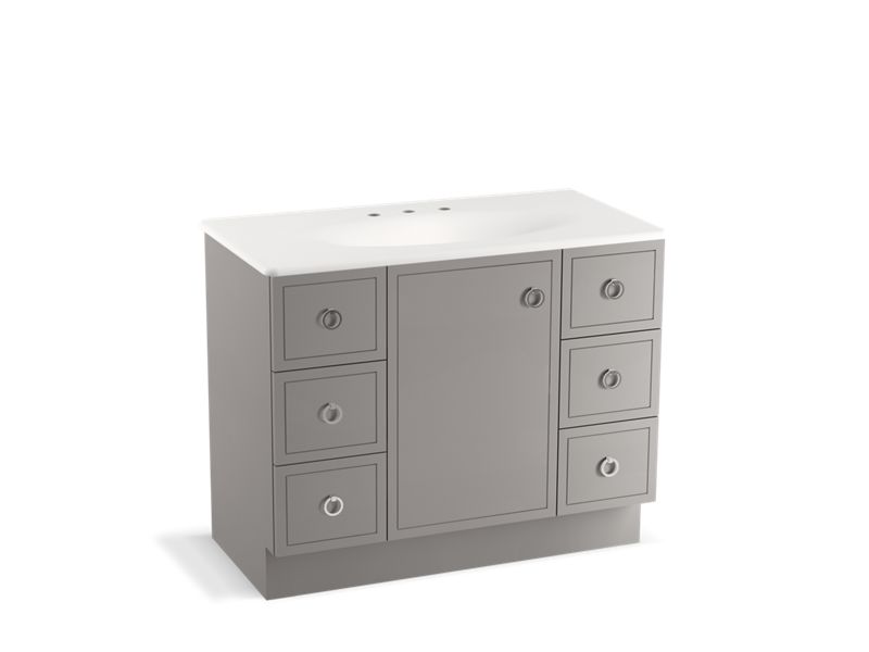 KOHLER K-99564-TK-1WT Jacquard 42" bathroom vanity cabinet with toe kick, 1 door and 6 drawers
