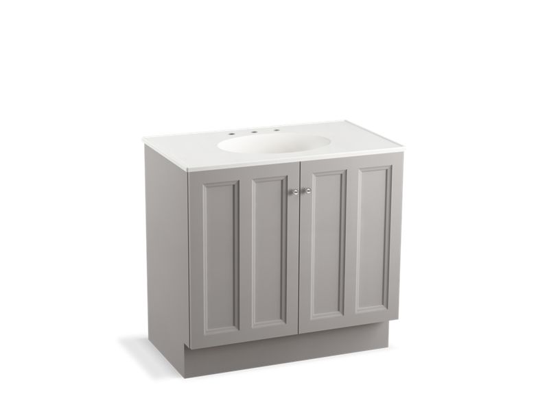 KOHLER K-99518-TK-1WT Damask 36" bathroom vanity cabinet with toe kick and 2 doors