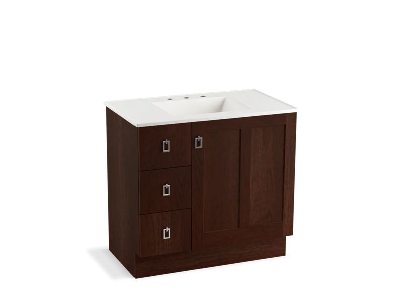 KOHLER K-99533-TKL-1WG Poplin 36" bathroom vanity cabinet with toe kick, 1 door and 3 drawers on left