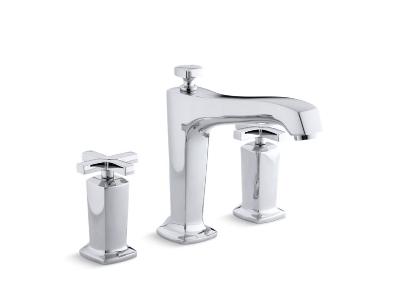 KOHLER T16236-3-CP Margaux Deck-Mount Bath Faucet Trim For High-Flow Valve With Diverter Spout And Cross Handles, Valve Not Included in Polished Chrome