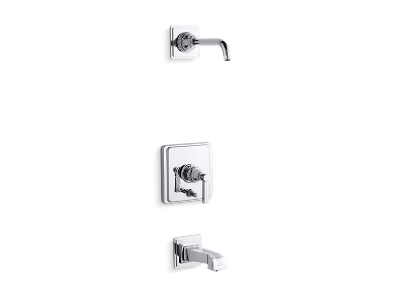 KOHLER T13133-4BL-CP Pinstripe Rite-Temp(R) Bath And Shower Trim Set With Push-Button Diverter And Lever Handle, Less Showerhead in Polished Chrome
