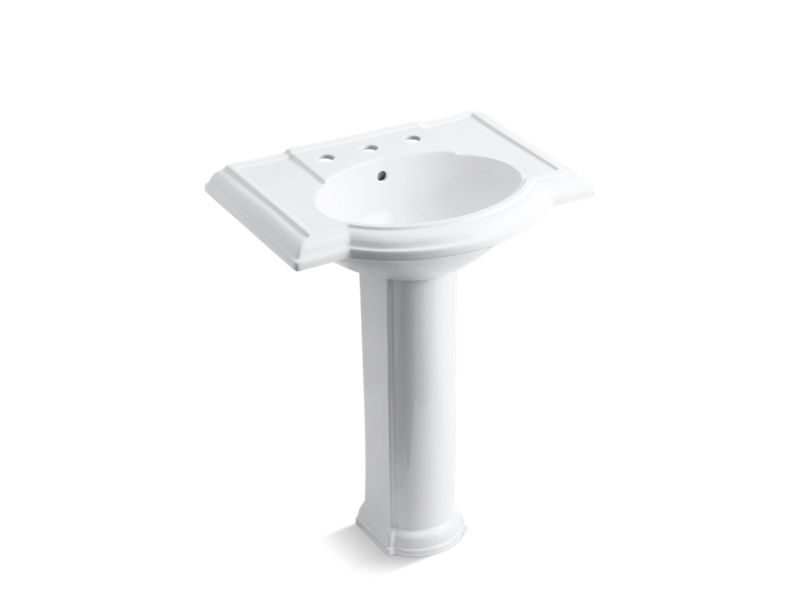 KOHLER 2294-8-0 Devonshire 27" Pedestal Bathroom Sink With 8" Widespread Faucet Holes in White