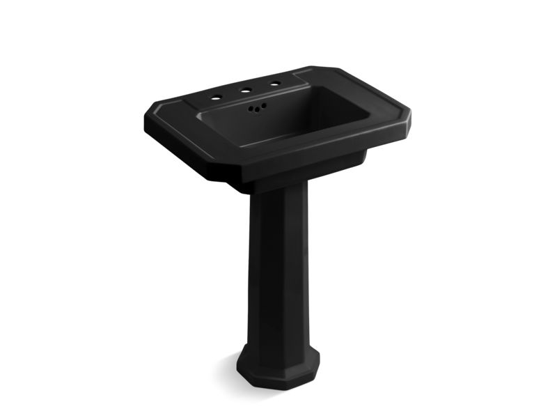 KOHLER 2322-8-7 Kathryn Pedestal Bathroom Sink With 8" Widespread Faucet Holes in Black