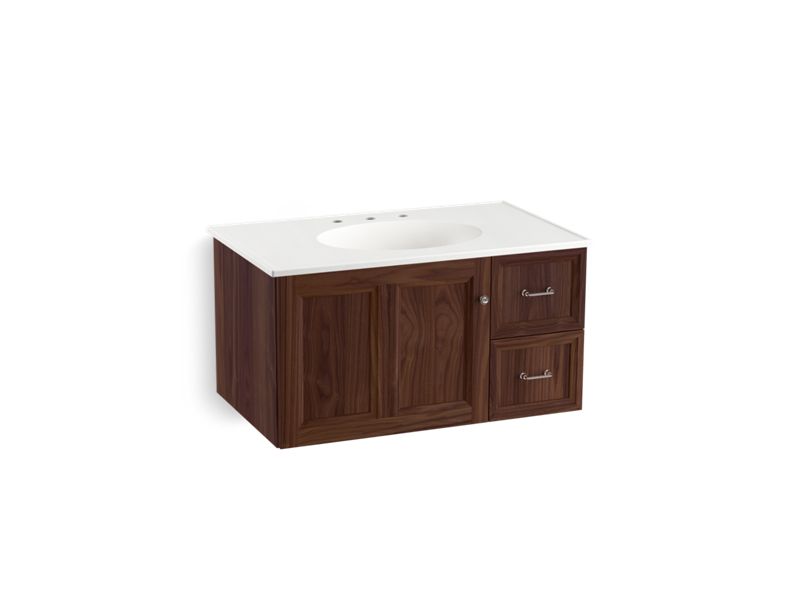 KOHLER K-99520-R-1WE Damask 36" wall-hung bathroom vanity cabinet with 1 door and 2 drawers on right