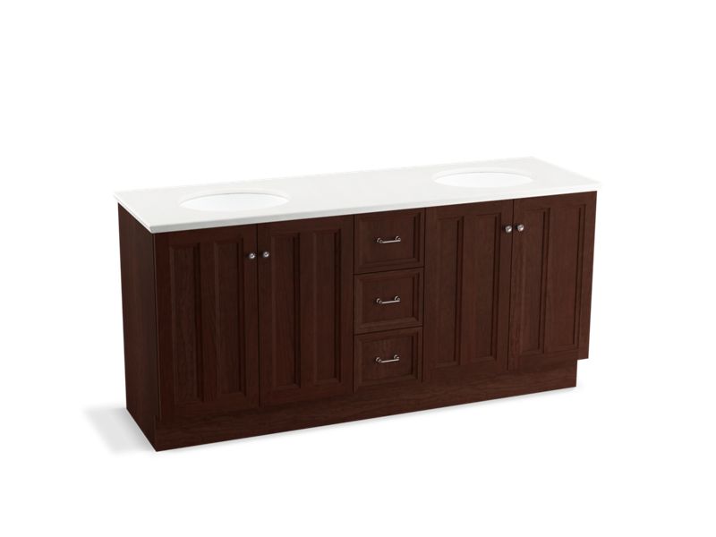 KOHLER K-99525-TK-1WG Damask 72" bathroom vanity cabinet with toe kick, 4 doors and 3 drawers