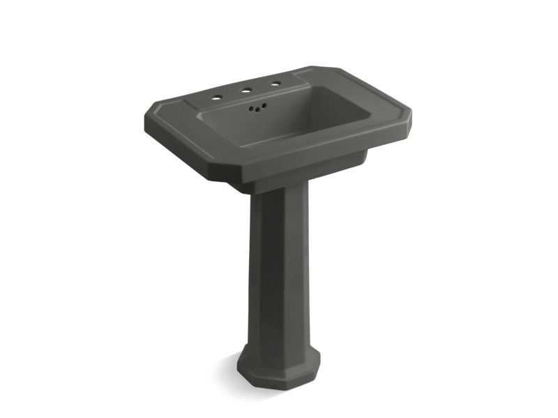 KOHLER 2322-8-58 Kathryn Pedestal Bathroom Sink With 8" Widespread Faucet Holes in Thunder Grey