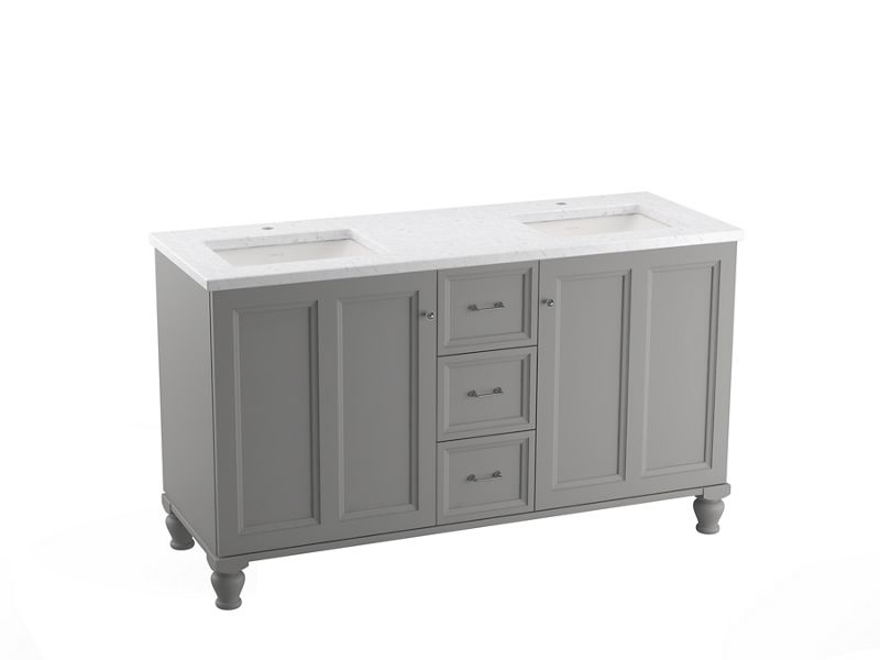 KOHLER K-CM99524-BD1 Damask 60" bathroom vanity cabinet with sinks and quartz top