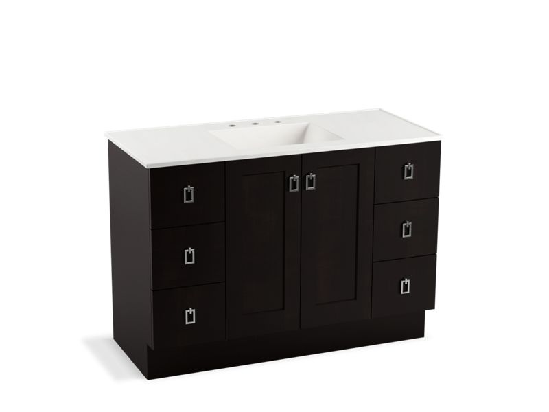 KOHLER K-99535-TKSD-1WU Poplin 48" bathroom vanity cabinet with toe kick, 2 doors and 6 drawers, split top drawers