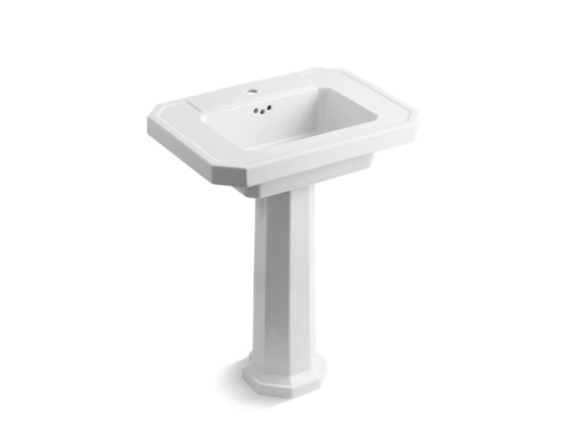 KOHLER 2322-1-0 Kathryn Pedestal Bathroom Sink With Single Faucet Hole in White