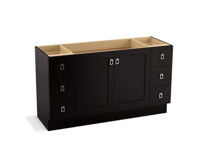 KOHLER K-99536-TKSD-1WU Poplin 60" bathroom vanity cabinet with toe kick, 2 doors and 6 drawers, split top drawers