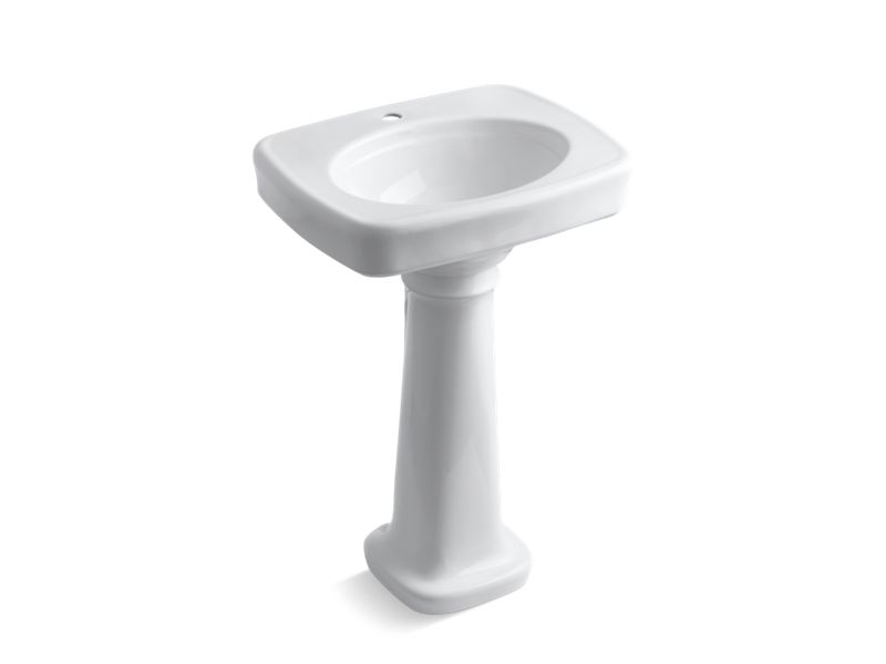 KOHLER 2338-1-0 Bancroft 24" Pedestal Bathroom Sink With Single Faucet Hole in White