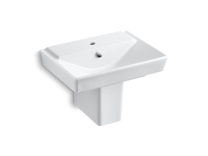 KOHLER 5150-1-0 R?¬ve 23" Semi-Pedestal Bathroom Sink With Single Faucet Hole And Shroud in White