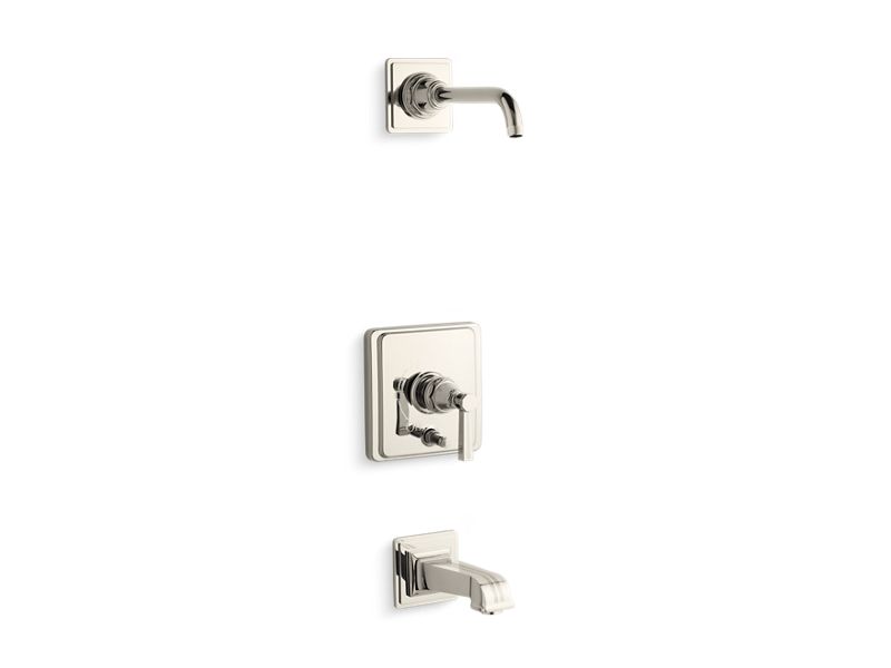 KOHLER T13133-4BL-SN Pinstripe Rite-Temp(R) Bath And Shower Trim Set With Push-Button Diverter And Lever Handle, Less Showerhead in Vibrant Polished Nickel