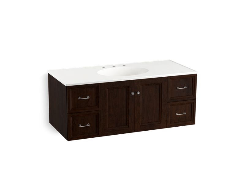 KOHLER K-99522-1WB Damask 48" wall-hung bathroom vanity cabinet with 2 doors and 4 drawers