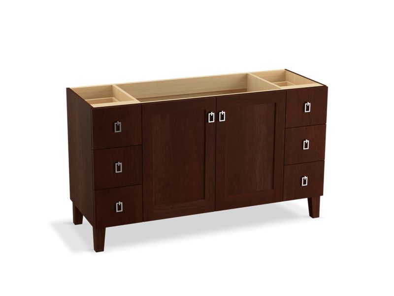 KOHLER K-99536-LGSD-1WG Poplin 60" bathroom vanity cabinet with legs, 2 doors and 6 drawers, split top drawers