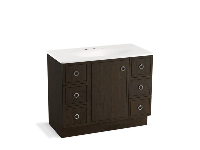 KOHLER K-99564-TK-1WC Jacquard 42" bathroom vanity cabinet with toe kick, 1 door and 6 drawers