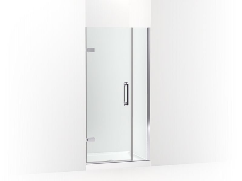 KOHLER 27589-10L-SHP Components 33-5/8"?Çô34-3/8" W X 71-1/2" H Frameless Pivot Shower Door With 3/8" Crystal Clear Glass And Back-To-Back Vertical Door Pulls in Bright Polished Silver