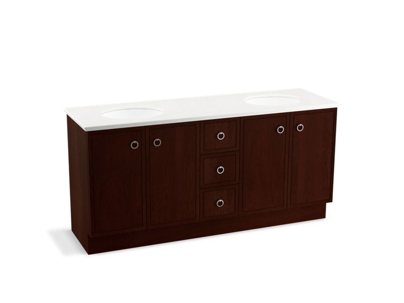KOHLER K-99512-TKSD-1WG Jacquard 72" bathroom vanity cabinet with toe kick, 4 doors and 3 drawers, split top drawer