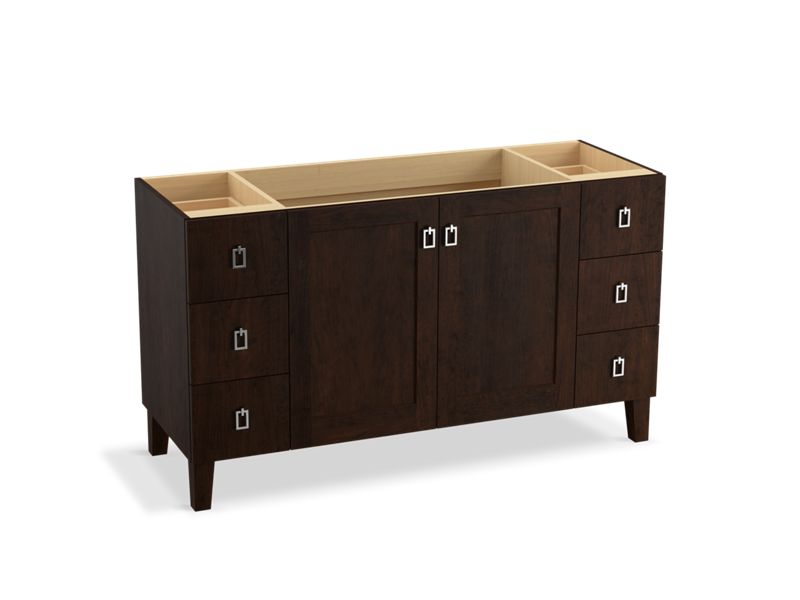 KOHLER K-99536-LGSD-1WB Poplin 60" bathroom vanity cabinet with legs, 2 doors and 6 drawers, split top drawers
