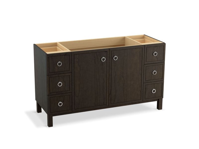 KOHLER K-99510-LGSD-1WC Jacquard 60" bathroom vanity cabinet with furniture legs, 2 doors and 6 drawers, split top drawers