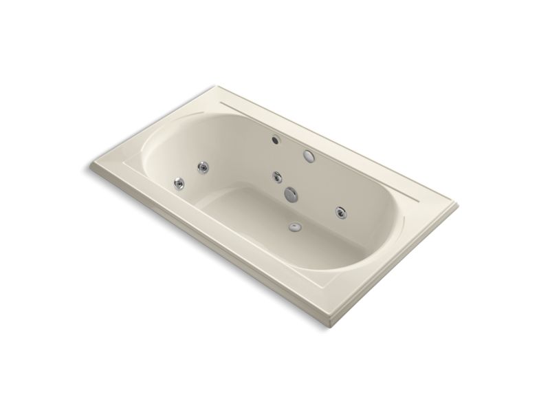 KOHLER K-1418-HC-47 Memoirs 72" x 42" drop-in whirlpool with reversible drain, heater and custom pump location without jet trim