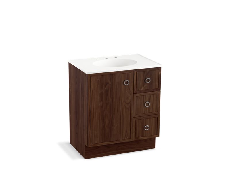 KOHLER K-99504-TKR-1WE Jacquard 30" bathroom vanity cabinet with toe kick, 1 door and 3 drawers on right
