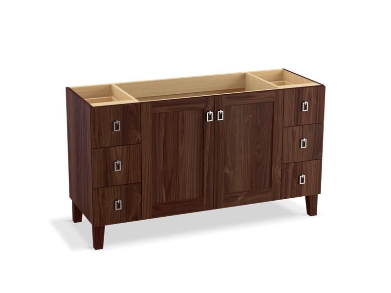 KOHLER K-99536-LGSD-1WE Poplin 60" bathroom vanity cabinet with legs, 2 doors and 6 drawers, split top drawers