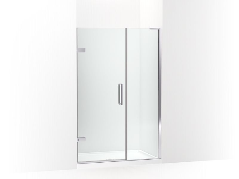 KOHLER 27604-10L-SHP Composed 45-1/4"?Çô46" W X 71-1/2" H Frameless Pivot Shower Door With 3/8" Crystal Clear Glass And Back-To-Back Vertical Door Pulls in Bright Polished Silver