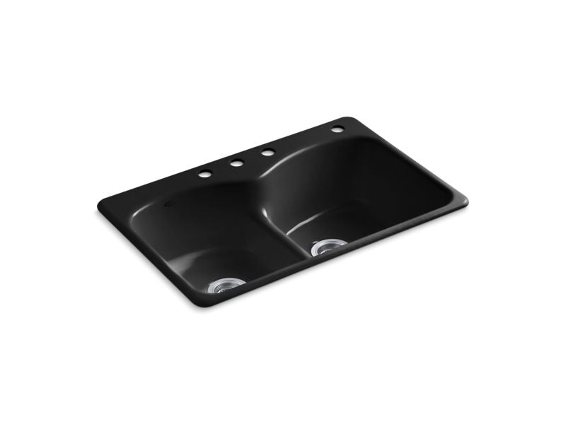 KOHLER K-6626-4 Langlade 33" x 22" x 9-5/8" top-mount Smart Divide double-equal kitchen sink with 3 faucet holes and one accessory hole