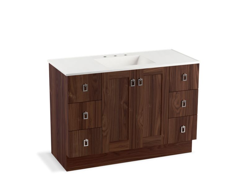 KOHLER K-99535-TKSD-1WE Poplin 48" bathroom vanity cabinet with toe kick, 2 doors and 6 drawers, split top drawers