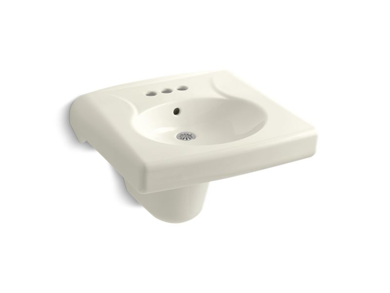 KOHLER 1999-4-96 Brenham Wall-Mounted Or Concealed Carrier Arm Mounted Commercial Bathroom Sink With 4" Centerset Faucet Holes And Shroud in Biscuit