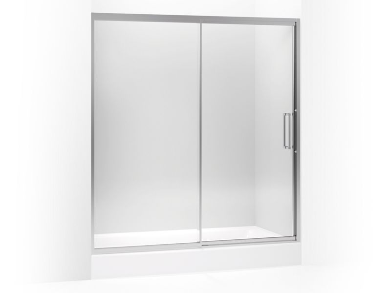 KOHLER 705826-L-SH Lattis Pivot Shower Door, 76" H X 69 - 72" W, With 3/8" Thick Crystal Clear Glass in Bright Silver