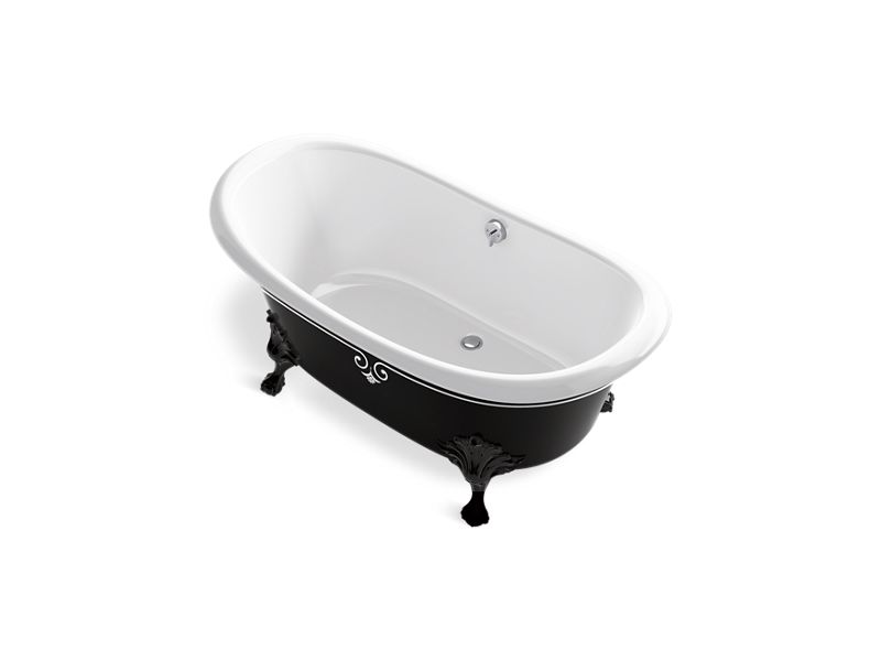 KOHLER 21000-P5D-0 Artifacts 66" X 33" Freestanding Bath With Iron Black Exterior And Decorative Border in White