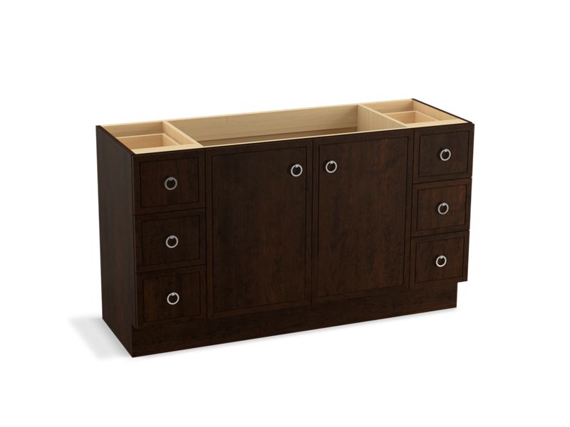 KOHLER K-99510-TKSD-1WB Jacquard 60" bathroom vanity cabinet with toe kick, 2 doors and 6 drawers, split top drawers