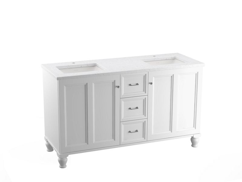 KOHLER K-CM99524-BD1 Damask 60" bathroom vanity cabinet with sinks and quartz top