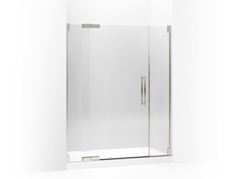 KOHLER 705729-L-NX Finial Pivot Shower Door, 72-1/4" H X 57-1/4 - 59-3/4" W, With 3/8" Thick Crystal Clear Glass in Brushed Nickel Anodized