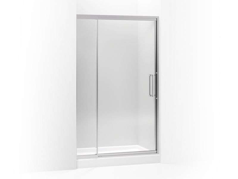 KOHLER 705822-L-SH Lattis Pivot Shower Door, 76" H X 45 - 48" W, With 3/8" Thick Crystal Clear Glass in Bright Silver