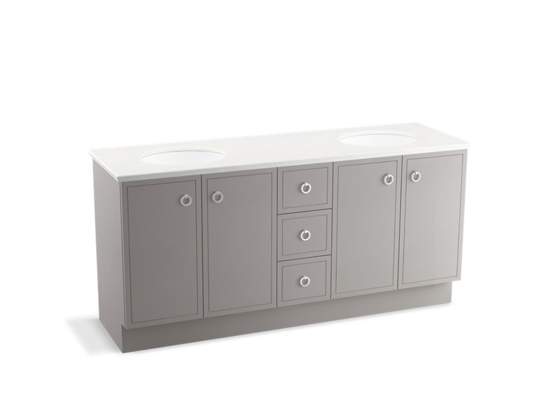 KOHLER K-99512-TKSD-1WT Jacquard 72" bathroom vanity cabinet with toe kick, 4 doors and 3 drawers, split top drawer