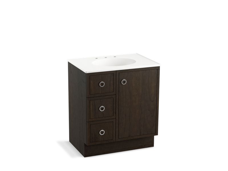 KOHLER K-99504-TKL-1WC Jacquard 30" bathroom vanity cabinet with toe kick, 1 door and 3 drawers on left