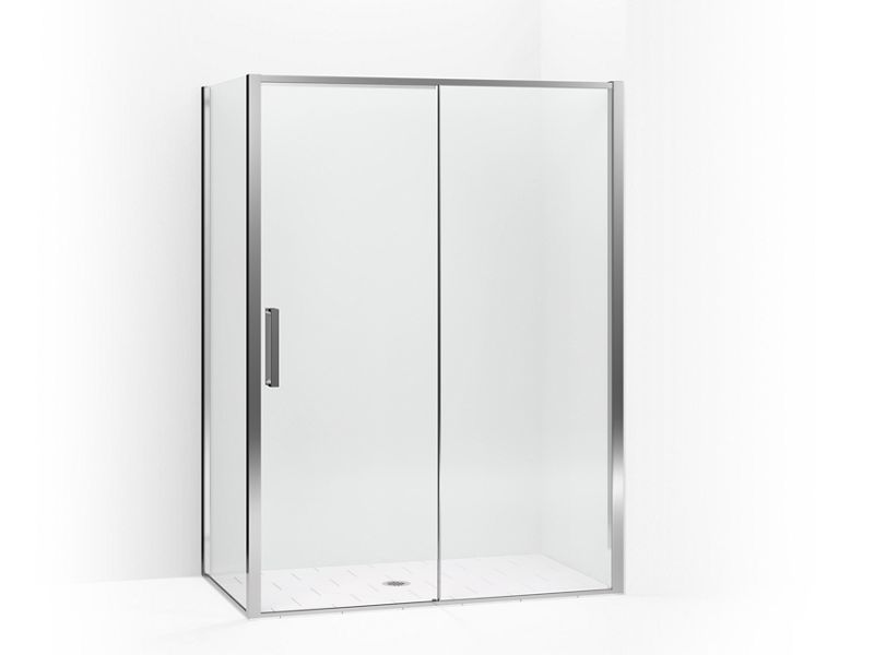 KOHLER 706093-L-SHP Torsion Frameless Sliding Shower Door With Return Panel, Right-Hand Door, 76-7/8"H X 60"W X 36"W in Bright Polished Silver