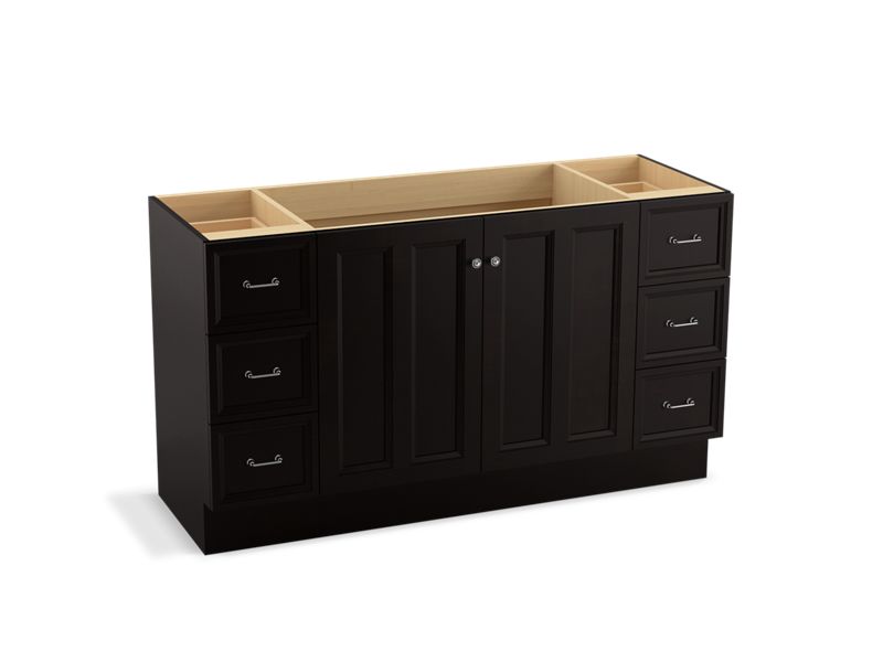 KOHLER K-99523-TKSD-1WU Damask 60" bathroom vanity cabinet with toe kick, 2 doors and 6 drawers, split top drawers
