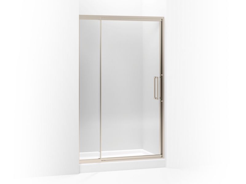 KOHLER 705822-L-ABV Lattis Pivot Shower Door, 76" H X 45 - 48" W, With 3/8" Thick Crystal Clear Glass in Anodized Brushed Bronze