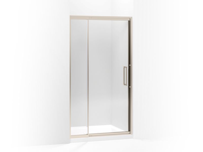 KOHLER 705820-L-ABV Lattis Pivot Shower Door, 76" H X 39 - 42" W, With 3/8" Thick Crystal Clear Glass in Anodized Brushed Bronze